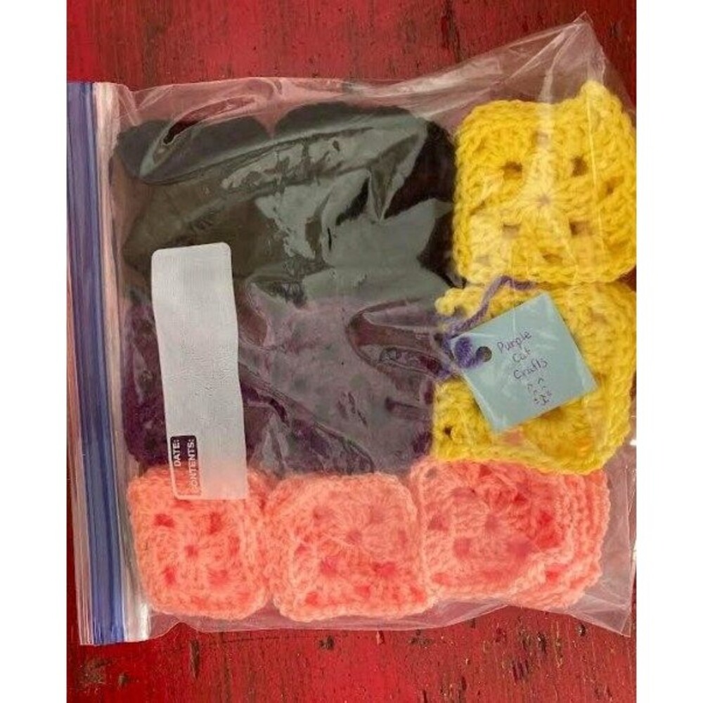 PURPLE CAT CRAFTS Handmade Crocheted Granny Square Lot 36  3"x3" Fall Halloween